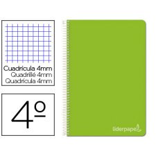 Cuaderno espiral liderpapel cuarto witty tapa dura 80h 75gr cuadro 4mm con margen color verde