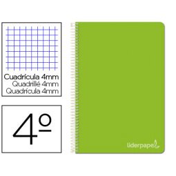 Cuaderno espiral liderpapel cuarto witty tapa dura 80h 75gr cuadro 4mm con margen color verde