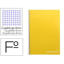 Cuaderno espiral liderpapel folio witty tapa dura 80h 75gr cuadro 4mm con margen color amarillo