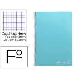 Cuaderno espiral liderpapel folio witty tapa dura 80h 75gr cuadro 4mm con margen color celeste