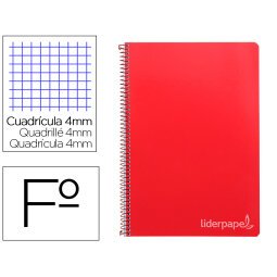 Cuaderno espiral liderpapel folio witty tapa dura 80h 75gr cuadro 4mm con margen color rojo