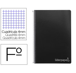 Cuaderno espiral liderpapel folio witty tapa dura 80h 75gr cuadro 4mm con margen color negro