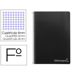 Cuaderno espiral liderpapel folio witty tapa dura 80h 75gr cuadro 4mm con margen color negro