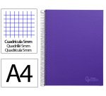 Cuaderno espiral liderpapel a4 micro jolly tapa forrada 140h 75gr cuadro 5mm 5 bandas 4 taladros color lila