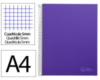 Cuaderno espiral liderpapel a4 micro jolly tapa forrada 140h 75gr cuadro 5mm 5 bandas 4 taladros color lila