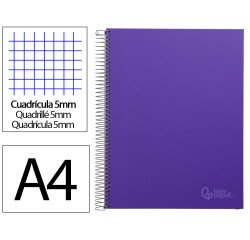Cuaderno espiral liderpapel a4 micro jolly tapa forrada 140h 75gr cuadro 5mm 5 bandas 4 taladros color lila