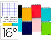 Cuaderno espiral liderpapel bolsillo dieciseavo apaisado smart tapa blanda 80h 60gr cuadro 4mm colores surtidos