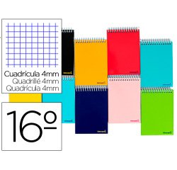 Cuaderno espiral liderpapel bolsillo dieciseavo apaisado smart tapa blanda 80h 60gr cuadro 4mm colores surtidos