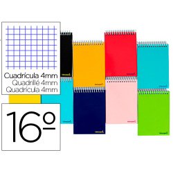 Cuaderno espiral liderpapel bolsillo dieciseavo apaisado smart tapa blanda 80h 60gr cuadro 4mm colores surtidos