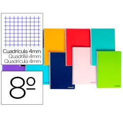 Cuaderno espiral liderpapel bolsillo octavo smart tapa blanda 80h 60gr cuadro 4mm colores surtidos
