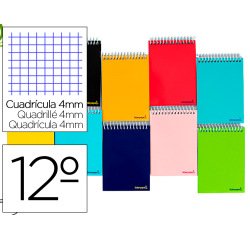 Cuaderno espiral liderpapel bolsillo doceavo apaisado smart tapa blanda 80h 60gr cuadro 4mm colores surtidos