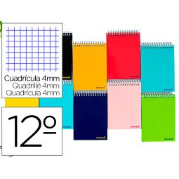 Cuaderno espiral liderpapel bolsillo doceavo apaisado smart tapa blanda 80h 60gr cuadro 4mm colores surtidos