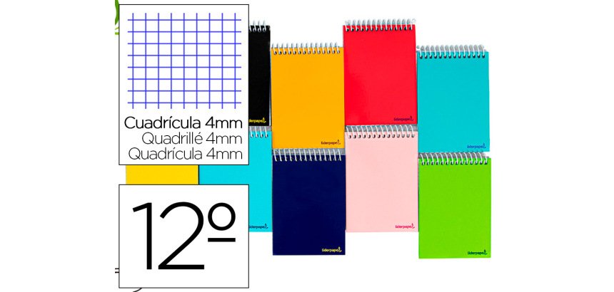 Cuaderno espiral liderpapel bolsillo doceavo apaisado smart tapa blanda 80h 60gr cuadro 4mm colores surtidos