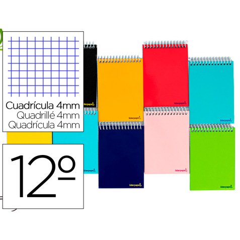 Cuaderno espiral liderpapel bolsillo doceavo apaisado smart tapa blanda 80h 60gr cuadro 4mm colores surtidos