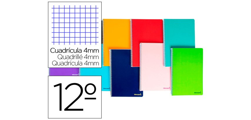 Cuaderno espiral liderpapel bolsillo doceavo smart tapa blanda 80h 60gr cuadro 4mm colores surtidos