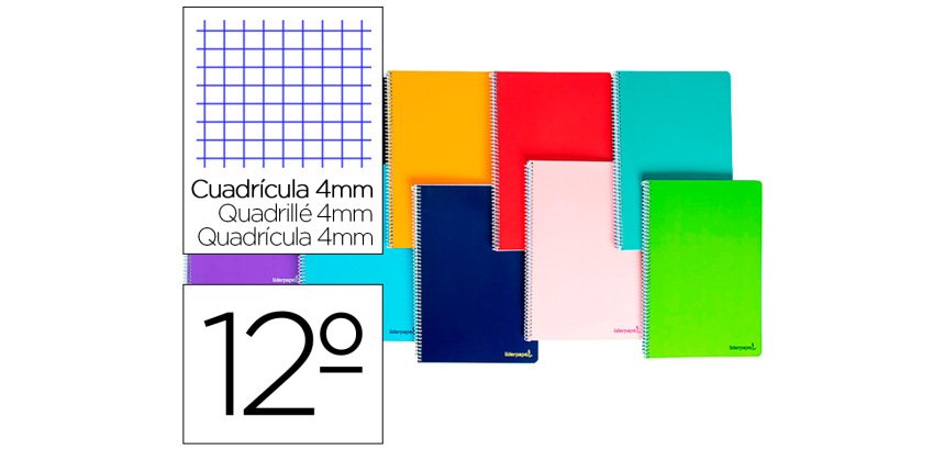 Cuaderno espiral liderpapel bolsillo doceavo smart tapa blanda 80h 60gr cuadro 4mm colores surtidos