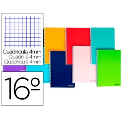Cuaderno espiral liderpapel bolsillo dieciseavo smart tapa blanda 80h 60gr cuadro 4mm colores surtidos