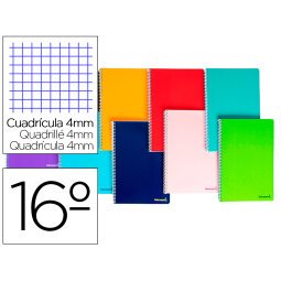 Cuaderno espiral liderpapel bolsillo dieciseavo smart tapa blanda 80h 60gr cuadro 4mm colores surtidos