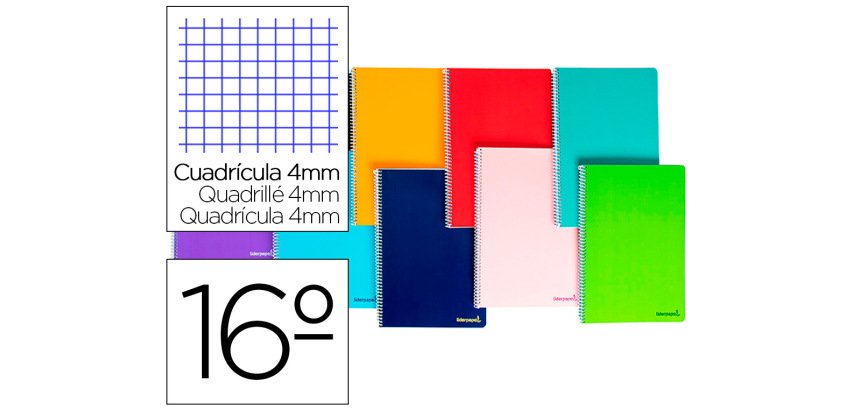 Cuaderno espiral liderpapel bolsillo dieciseavo smart tapa blanda 80h 60gr cuadro 4mm colores surtidos