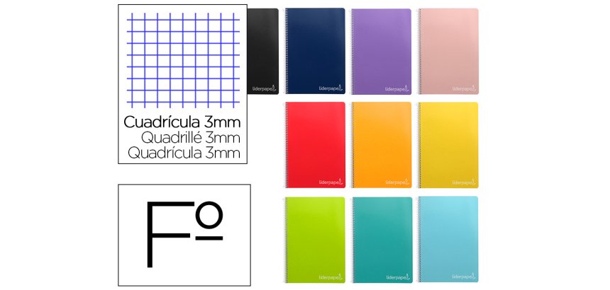 Cuaderno espiral liderpapel folio witty tapa dura 80h 75gr cuadro 3mm con margen colores surtidos