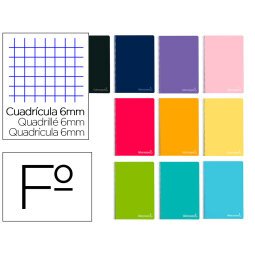 Cuaderno espiral liderpapel folio witty tapa dura 80h 75gr cuadro 6mm con margen colores surtidos