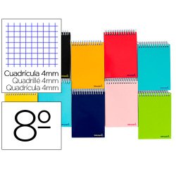 Cuaderno espiral liderpapel bolsillo octavo apaisado smart tapa blanda 80h 60gr cuadro 4mm colores surtidos