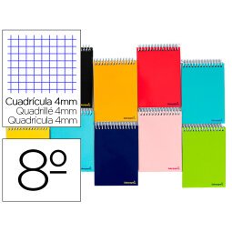 Cuaderno espiral liderpapel bolsillo octavo apaisado smart tapa blanda 80h 60gr cuadro 4mm colores surtidos