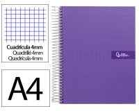 Cuaderno espiral liderpapel a4 crafty tapa forrada 80h 90gr cuadro 4mm con margen color violeta