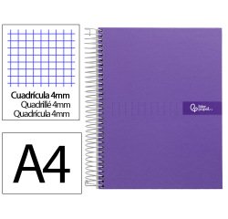 Cuaderno espiral liderpapel a4 crafty tapa forrada 80h 90gr cuadro 4mm con margen color violeta