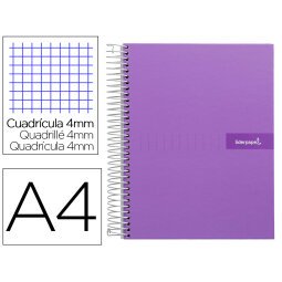 Cuaderno espiral liderpapel a4 crafty tapa forrada 80h 90 gr cuadro 4mm con margen color violeta