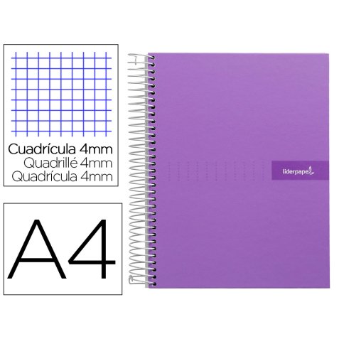 Cuaderno espiral liderpapel a4 crafty tapa forrada 80h 90 gr cuadro 4mm con margen color violeta