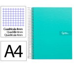 Cuaderno espiral liderpapel a4 crafty tapa forrada 80h 90gr cuadro 4mm con margen color turquesa