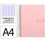 Cuaderno espiral liderpapel a4 crafty tapa forrada 80h 90gr cuadro 4 mm con margen color rosa