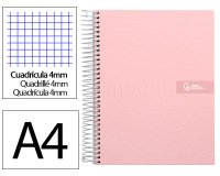 Cuaderno espiral liderpapel a4 crafty tapa forrada 80h 90gr cuadro 4 mm con margen color rosa