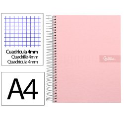 Cuaderno espiral liderpapel a4 crafty tapa forrada 80h 90gr cuadro 4 mm con margen color rosa