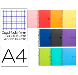 Cuaderno espiral liderpapel a4 crafty tapa forrada 80h 90gr cuadro 4mm con margen colores surtidos
