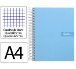Cuaderno espiral liderpapel a4 micro crafty tapa forrada 120h 90gr cuadro 5mm 5 bandas 4 colores celeste