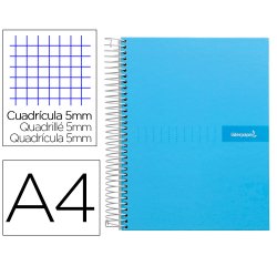 Cuaderno espiral liderpapel a4 micro crafty tapa forrada 120h 90gr cuadro 5mm 5 bandas 4 colores celeste