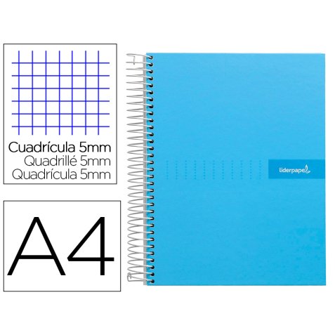 Cuaderno espiral liderpapel a4 micro crafty tapa forrada 120h 90 gr cuadro 5mm 5 bandas 4 colores celeste