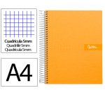 Cuaderno espiral liderpapel a4 micro crafty tapa forrada 120h 90gr cuadro 5mm 5 bandas 4 colores color naranja