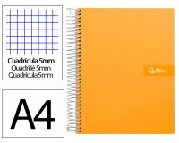Cuaderno espiral liderpapel a4 micro crafty tapa forrada 120h 90gr cuadro 5mm 5 bandas 4 colores color naranja