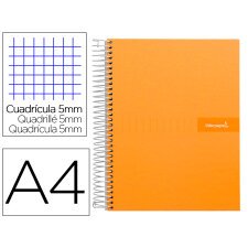 Cuaderno espiral liderpapel a4 micro crafty tapa forrada 120h 90 gr cuadro 5 mm 5 bandas 4 colores color naranja