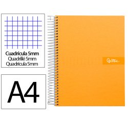 Cuaderno espiral liderpapel a4 micro crafty tapa forrada 120h 90gr cuadro 5mm 5 bandas 4 colores color naranja