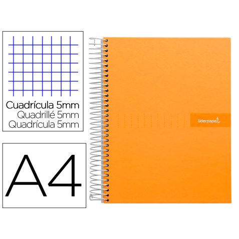 Cuaderno espiral liderpapel a4 micro crafty tapa forrada 120h 90 gr cuadro 5mm 5 bandas 4 colores color naranja