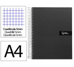 Cuaderno espiral liderpapel a4 micro crafty tapa forrada 120h 90gr cuadro 5mm 5 bandas 4 colores color negro