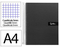 Cuaderno espiral liderpapel a4 micro crafty tapa forrada 120h 90gr cuadro 5mm 5 bandas 4 colores color negro
