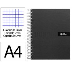 Cuaderno espiral liderpapel a4 micro crafty tapa forrada 120h 90gr cuadro 5mm 5 bandas 4 colores color negro