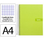 Cuaderno espiral liderpapel a4 micro crafty tapa forrada 120h 90gr cuadro 5mm 5 bandas 4 colores color verde