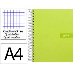 Cuaderno espiral liderpapel a4 micro crafty tapa forrada 120h 90gr cuadro 5mm 5 bandas 4 colores color verde