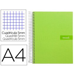 Cuaderno espiral liderpapel a4 micro crafty tapa forrada 120h 90 gr cuadro 5 mm 5 bandas 4 colores color verde